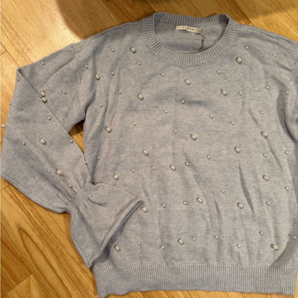 Vici Light Gray Sweater with Pearl Accents